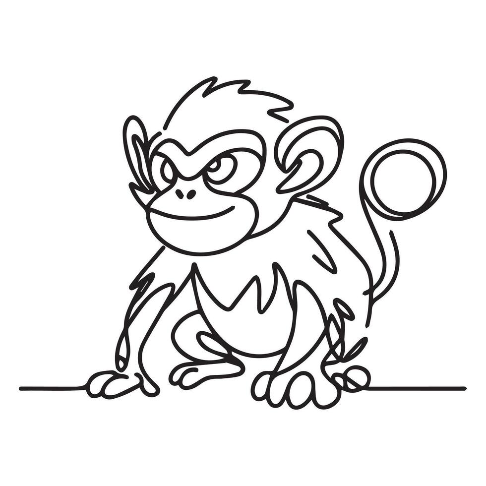 a hand drawn continuous line art of Mankey the mon. This artwork captures the playful and energetic spirit of Mankey in a minimalist style line ar vector