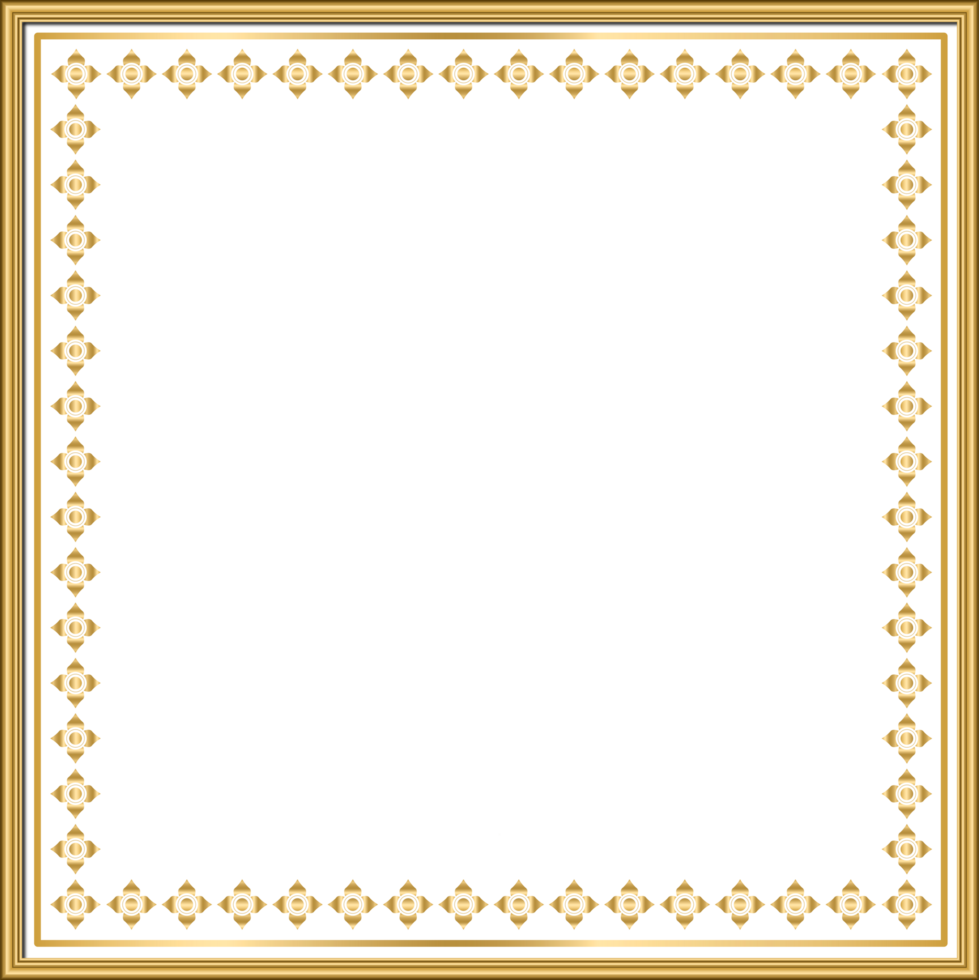 Shiny golden vintage frame isolated on transparent background, designing elegant, realistic square png