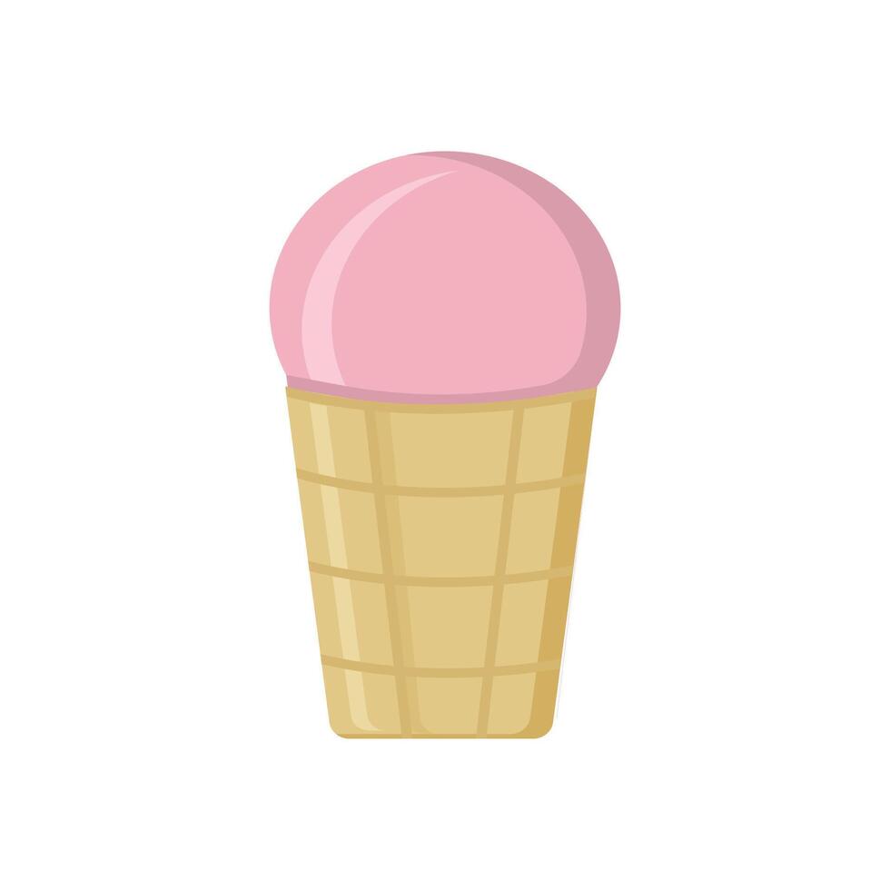 strawberry ice cream sundae in a waffle cup in flat style on a white background vector