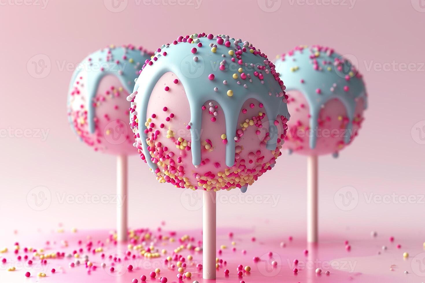 Pink cake pops with blue caramel photo