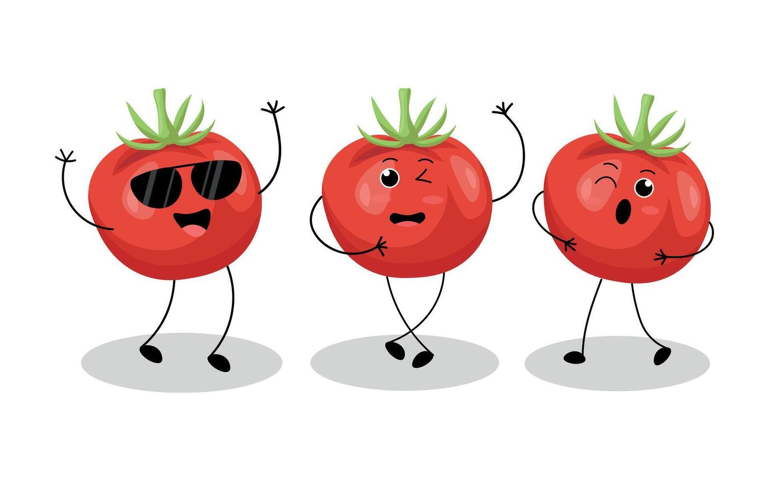 Tomatoes with different emotions. Set of tomatoes in kawaii style on a white background. illustrationWeb vector