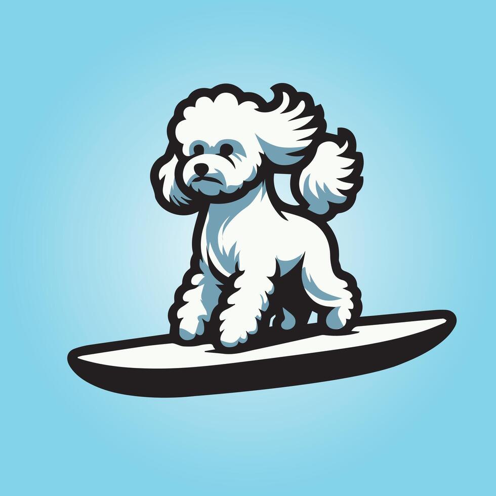 Bichon Frise Dog playing surfboards Dog Surfing illustration vector