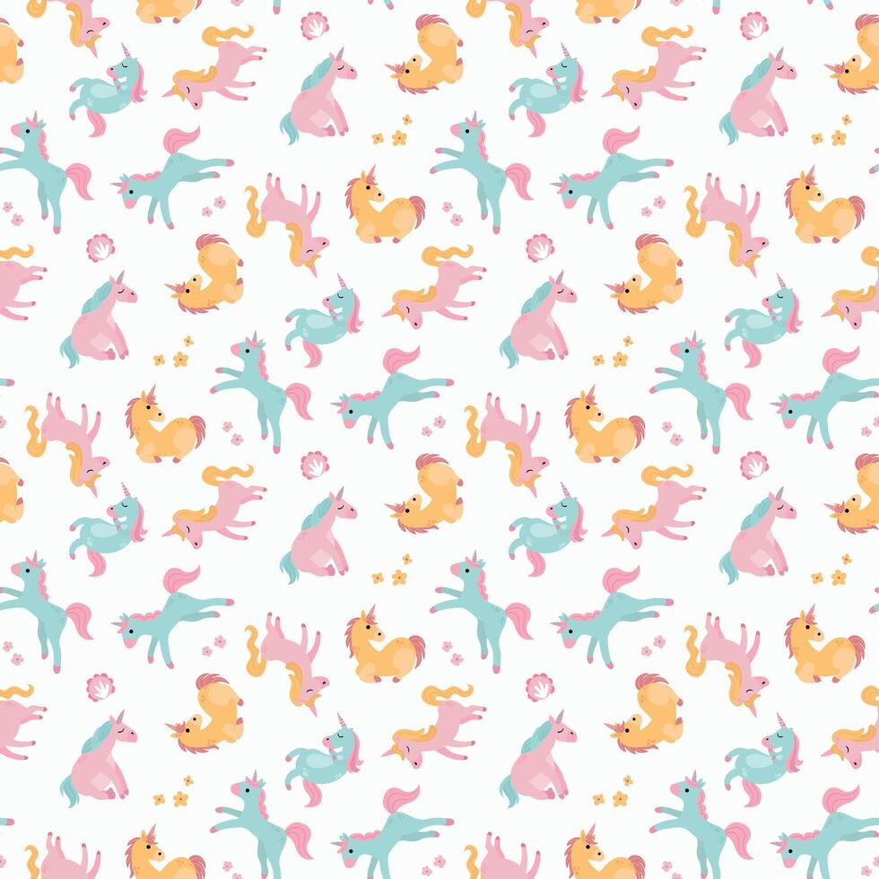 Seamless pattern with cute unicorns. A mythological and magical creature. Design for fabric, textiles, wallpaper, packaging vector