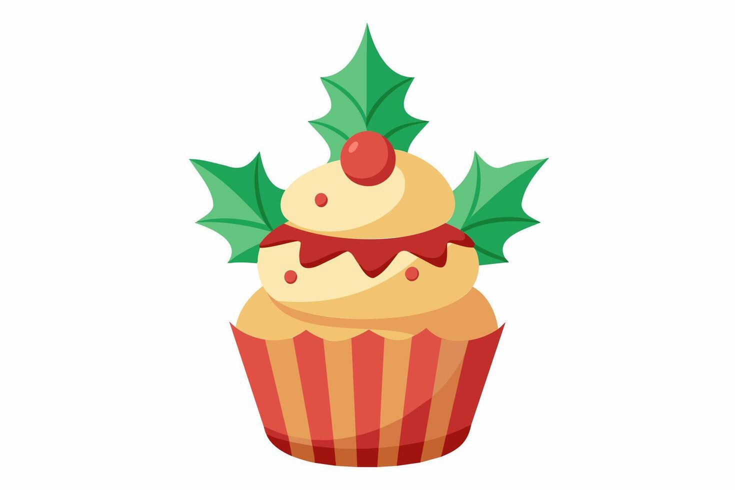 Colorful Christmas cupcake with festive decoration isolated on white backdrop. Graphic illustration. Concept of Christmas baking, festive desserts, New Year pastry. Print, design element vector