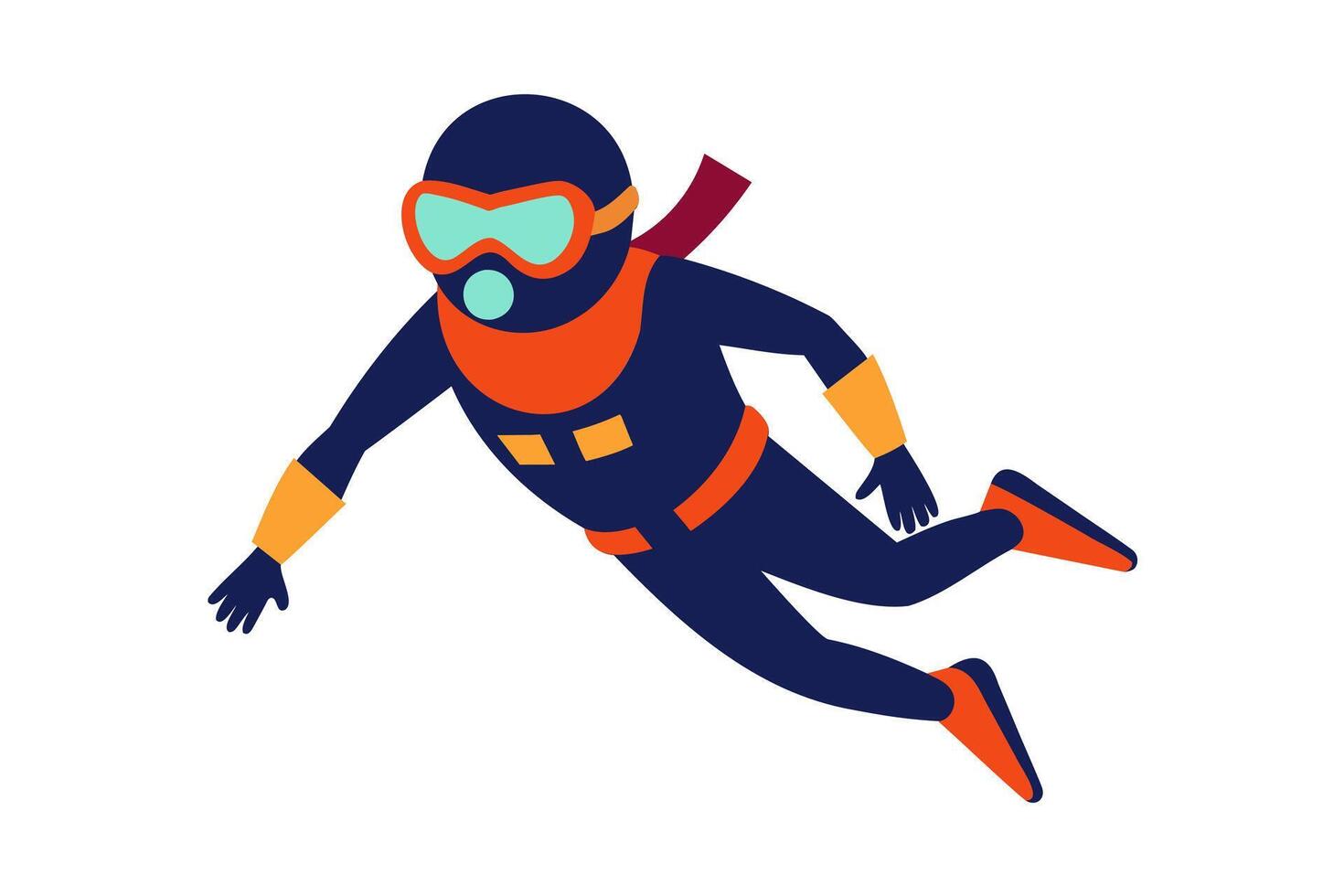 Scuba diver isolated on white background. Concept of underwater adventure, scuba diving tourism. Graphic illustration vector
