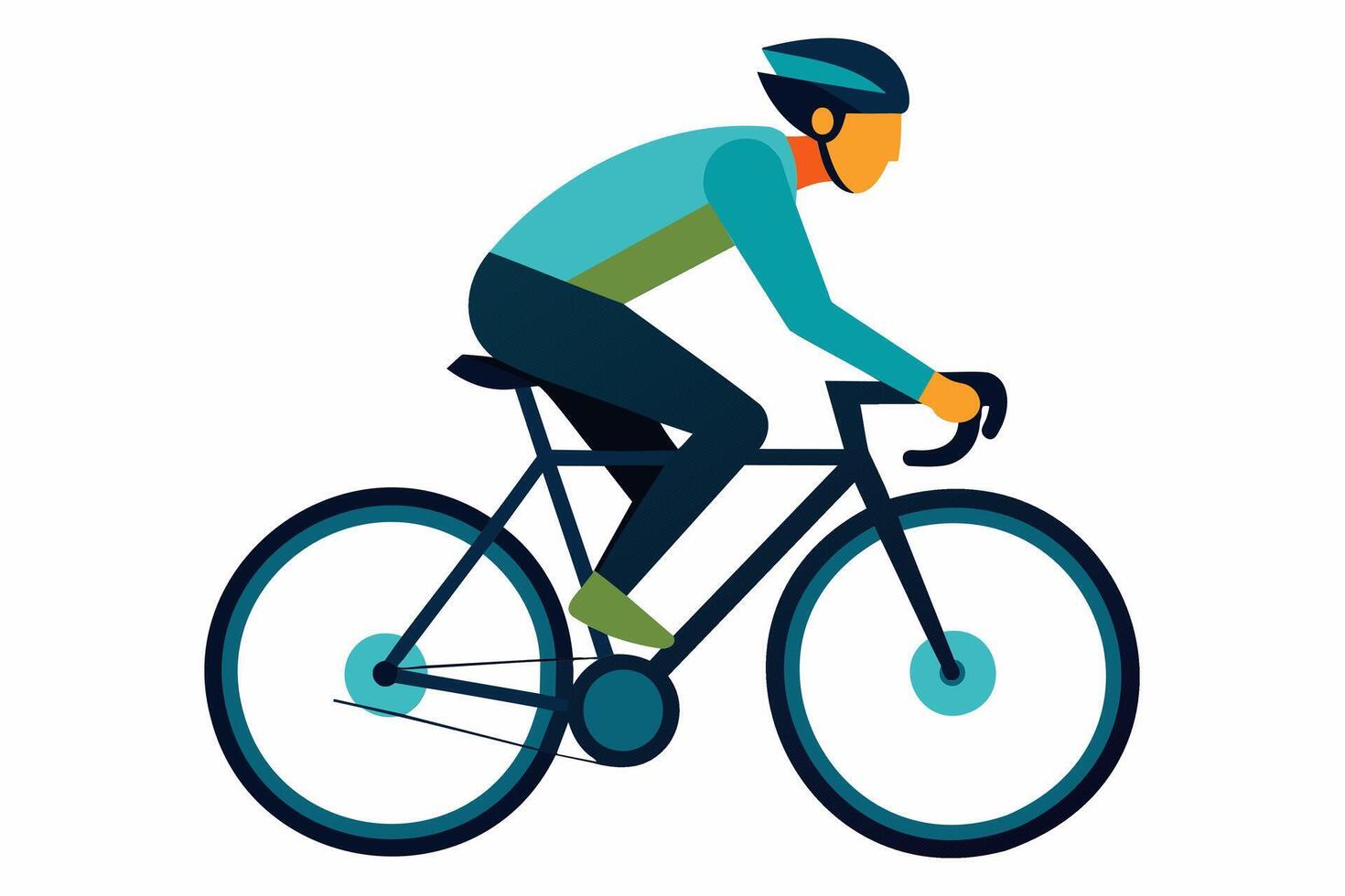 Cyclist in motion isolated on white background. Man on a bicycle. Vibrant graphic illustration. Concept of outdoor sports, adventure cycling, fitness, active lifestyle. Print, design element vector
