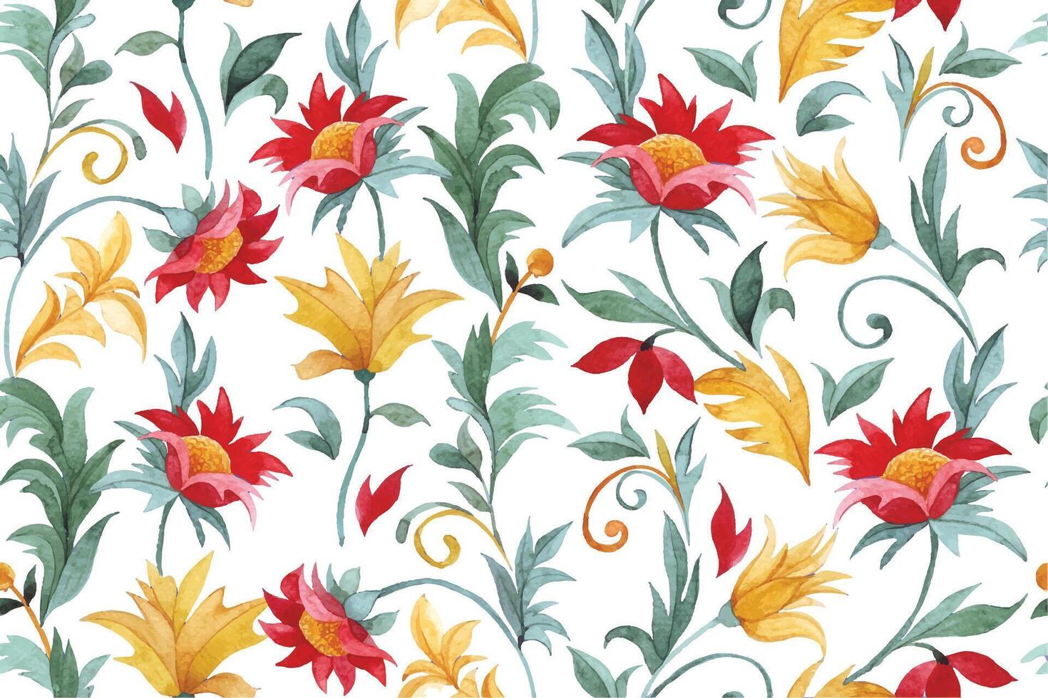 watercolor seamless pattern of red and yellow ornaments. oriental pattern on a white background vector
