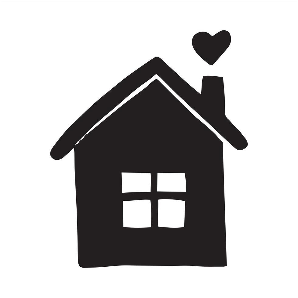 Cute illustration. simple doodle style drawing. home and heart. symbol of self-isolation, stay home. sweet home icon, favorite home. real estate, realtor. vector
