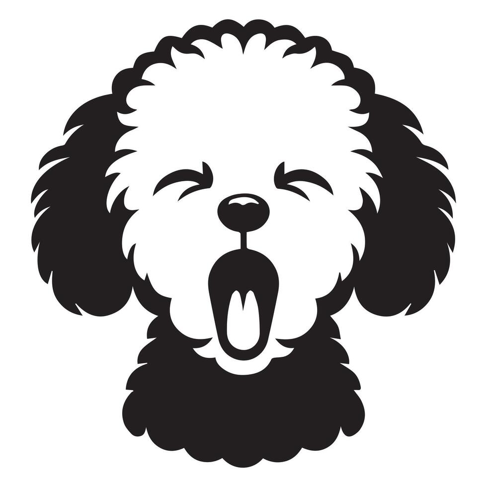 A Sleepy Bichon Frise Dog face illustration in black and white vector