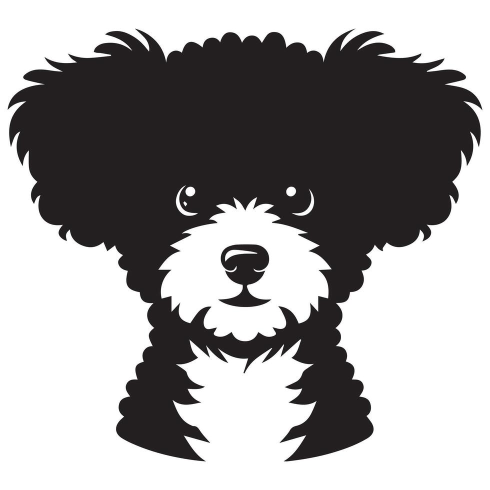 A Curious Bichon Frise Dog face illustration in black and white vector