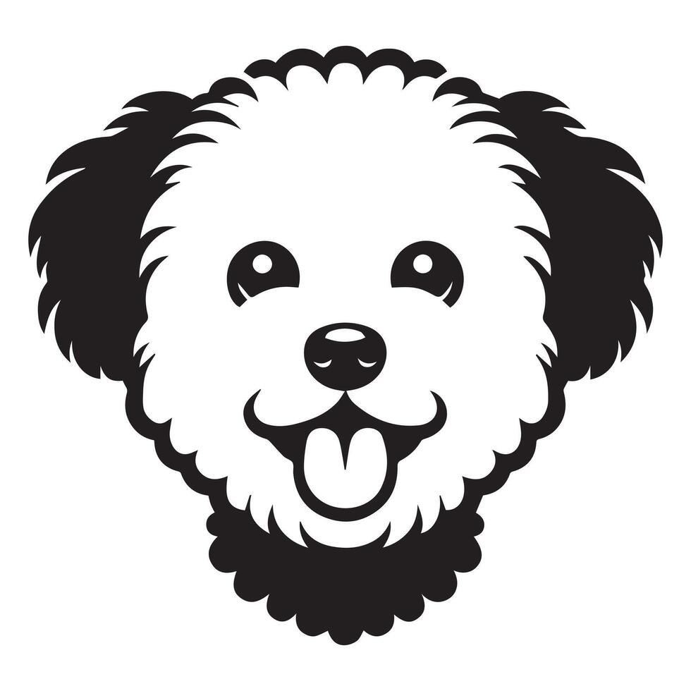 A Playful Bichon Frise Dog face illustration in black and white vector