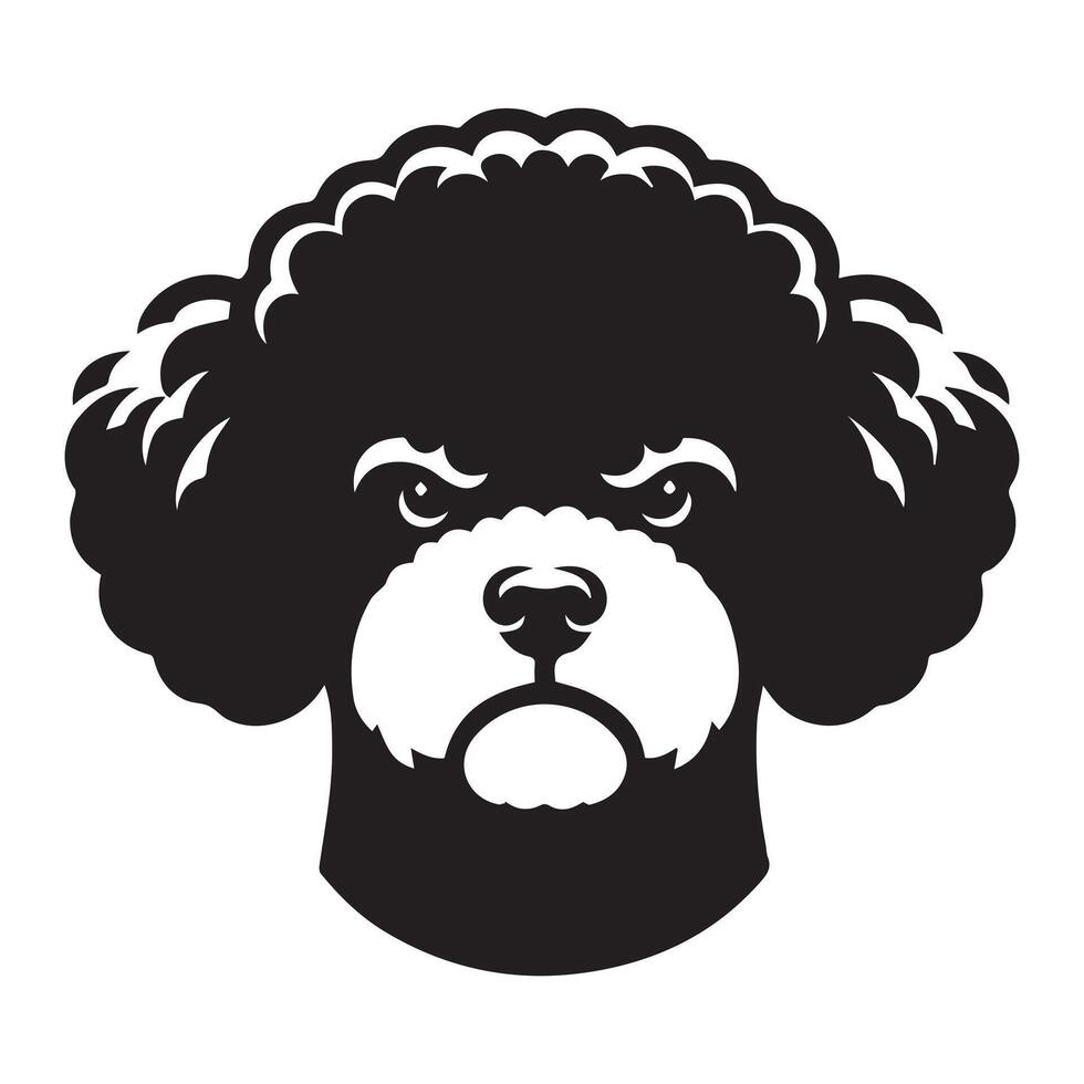 A Stern Bichon Frise Dog face illustration in black and white vector