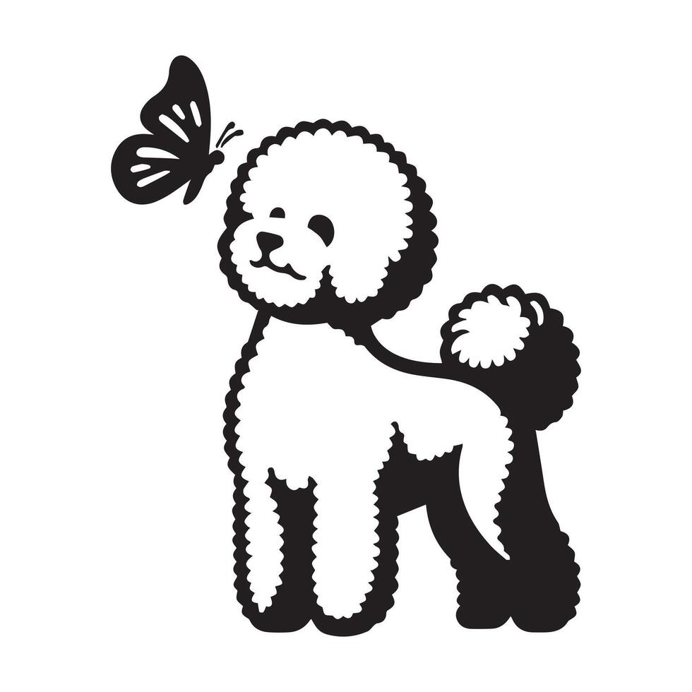 illustration of Bichon Frise Silhouette with Butterfly on Nose vector