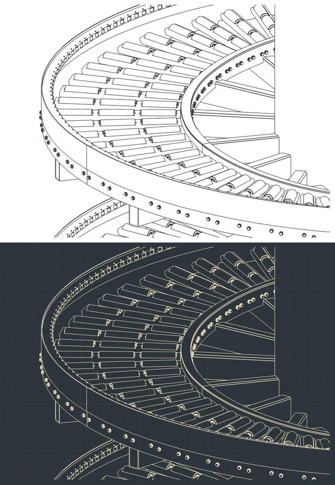 Vertical spiral conveyor drawings close up vector