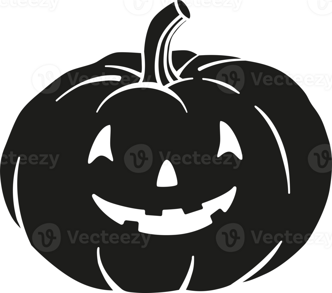 Pumpkin shape. Main symbol of Halloween. Black pumpkin with funny face. Template for your design. Hand drawn trendy illustration. png