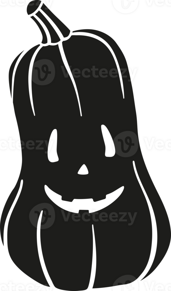 Pumpkin shape. Main symbol of Halloween. Black pumpkin with funny face. Template for your design. Hand drawn trendy illustration. png