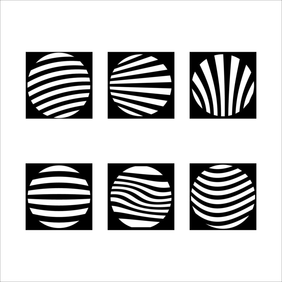 images of circles made of distorted lines in black squares vector