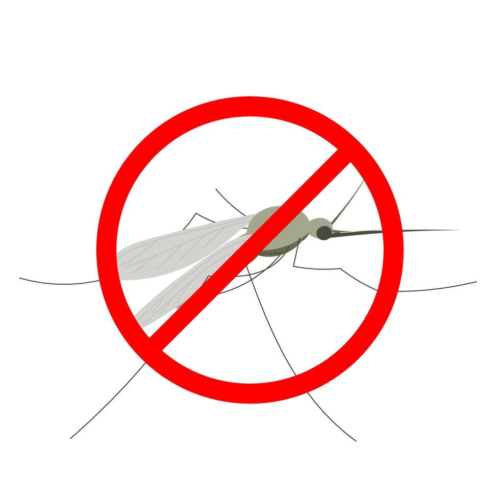 No mosquito fly. Anti gnat or stop midge icon, insect repellent spray sign, bite forbidden red cross circle, insects danger vector