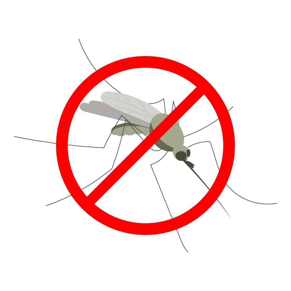 No mosquito fly. Anti gnat or stop midge icon, insect repellent spray sign, bite forbidden red cross circle, insects danger vector