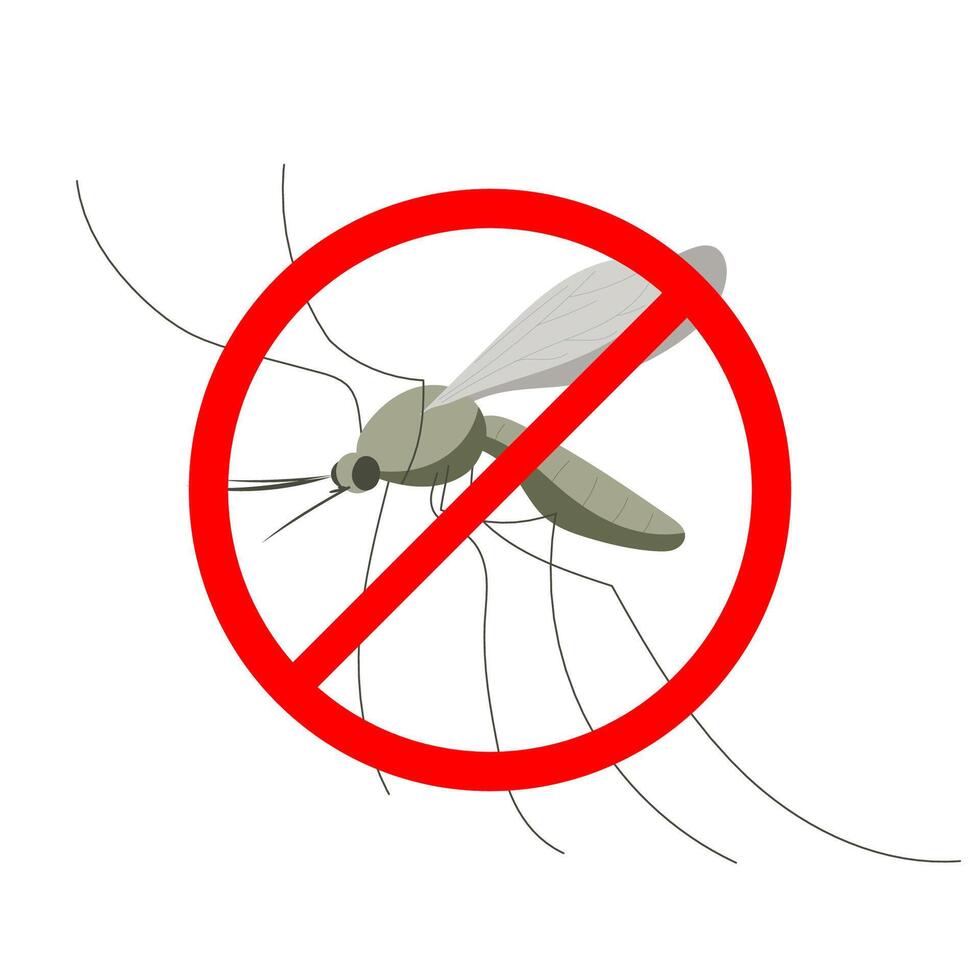 No mosquito fly. Anti gnat or stop midge icon, insect repellent spray sign, bite forbidden red cross circle, insects danger vector