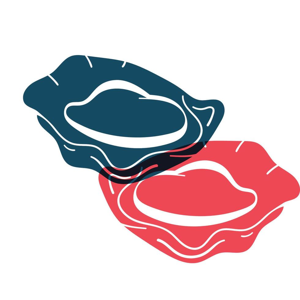 Seafood flat icon. Marine animal shapes. Underwater world. Illustration with riso print effect vector