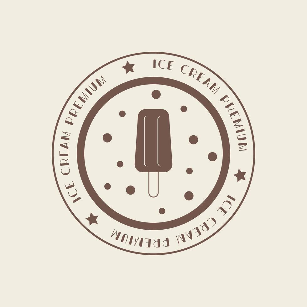 Ice cream logo on a stick of fruit ice. Vintage badge, label with the logo of an ice cream shop. Isolated illustration on a transparent background. vector