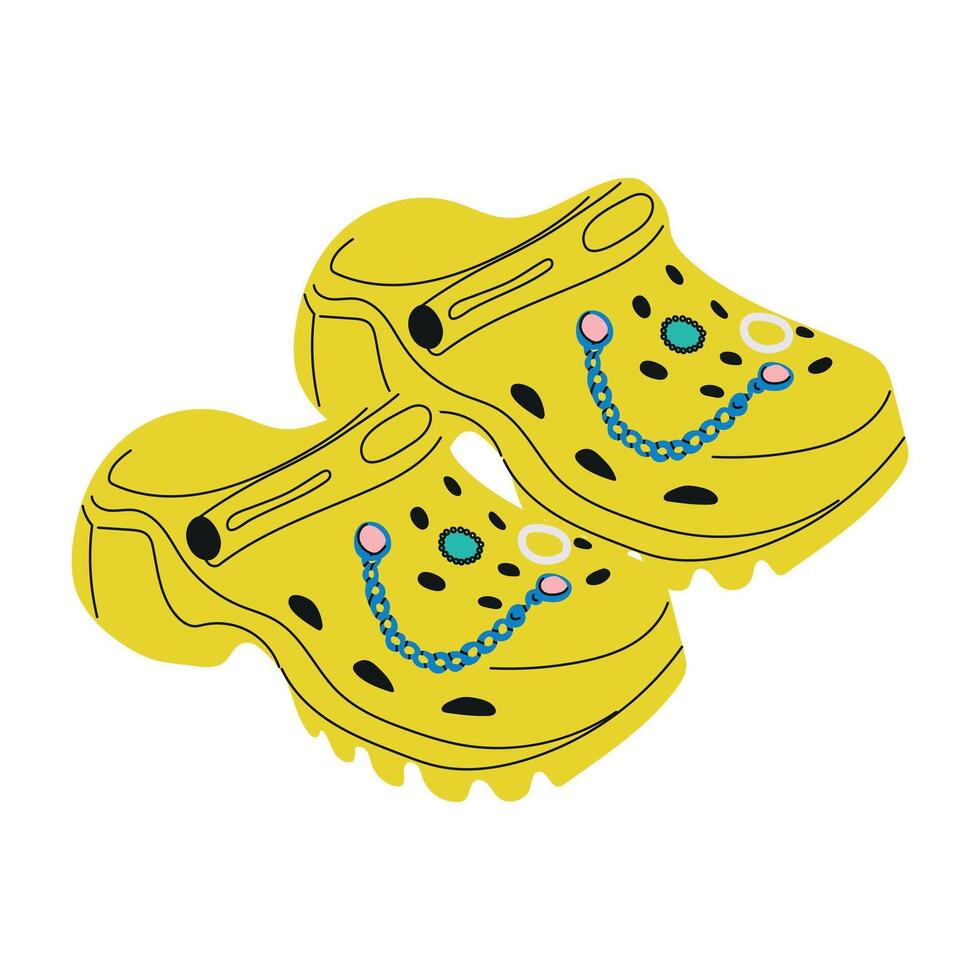 Summer yellow clogs with embellishments.Trendy summer shoes. vector