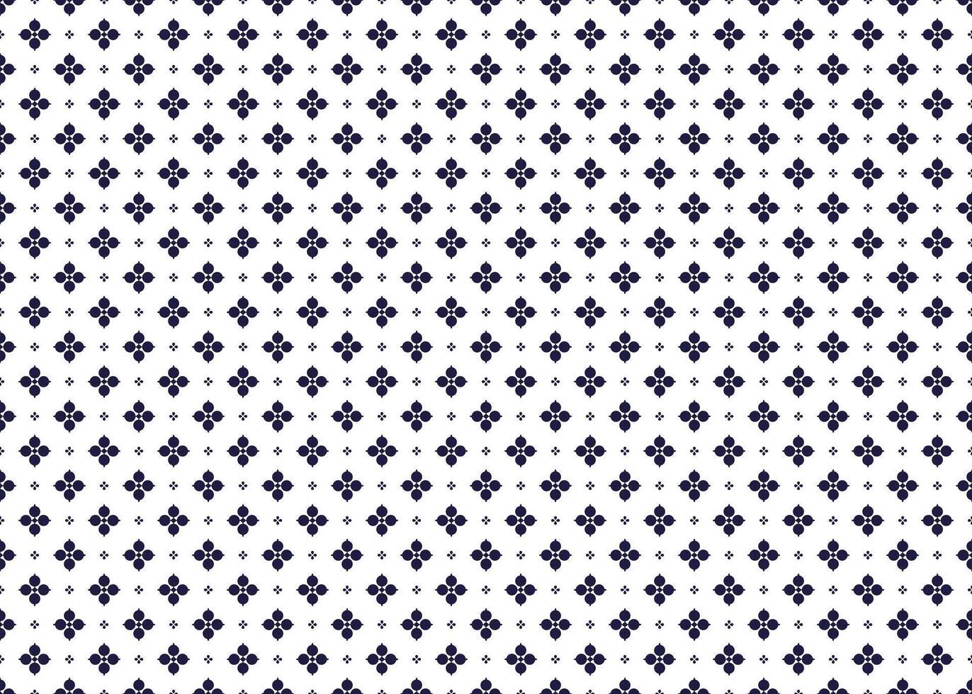 Symbol dark blue floral on white background, ethnic fabric seamless pattern design for cloth, carpet, batik, wallpaper, wrapping etc. vector