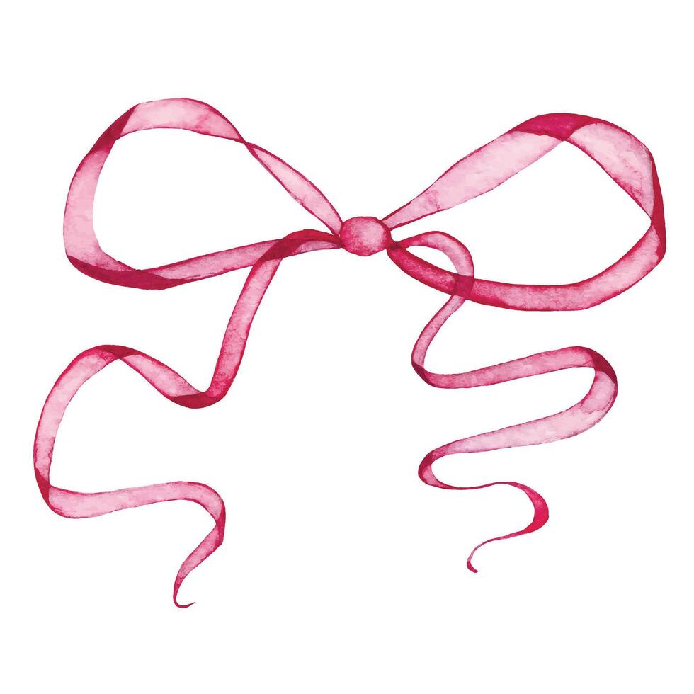 watercolor drawing, pink bow, silk ribbon. symbol of the fight against breast cancer, femininity vector