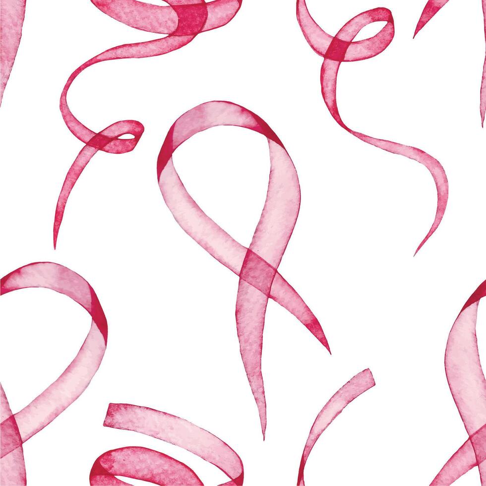 watercolor seamless pattern with transparent pink ribbons. symbol of the fight against breast cancer vector