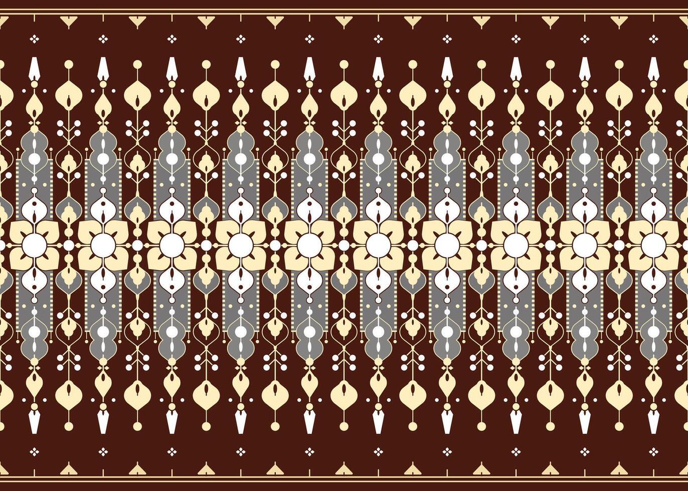 geometric and floral design on dark background, ethnic fabric seamless pattern design for cloth, carpet, batik, wallpaper, wrapping etc. vector