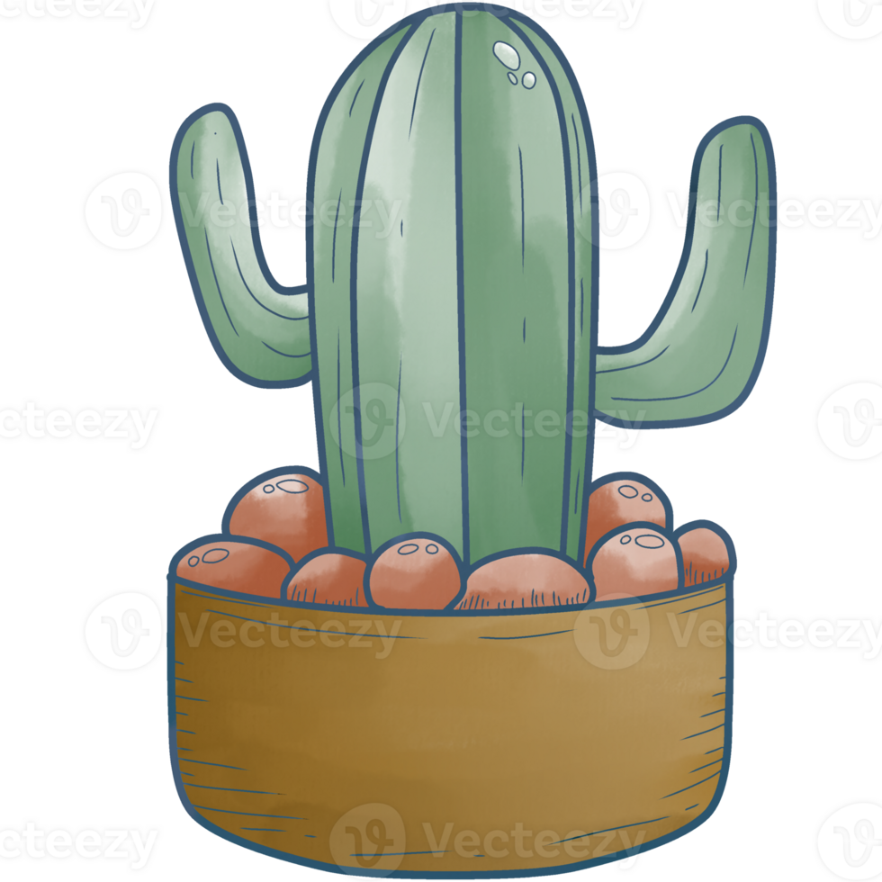 green cactus in a pot painted with watercolors png
