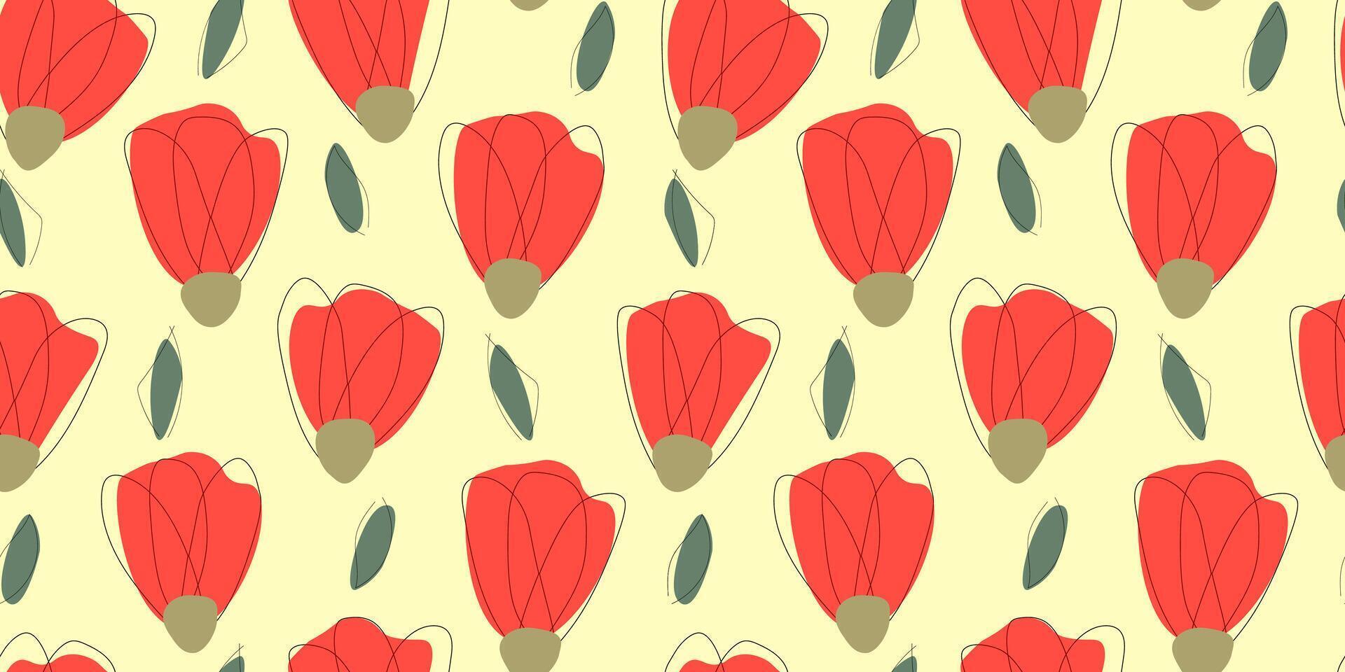 Seamless pattern with abstract bud flowers. Summer simple line drawing. Blossom print. vector