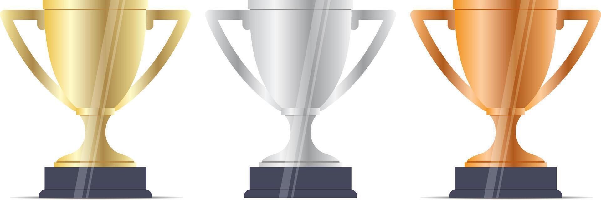 Winner Cup Reward Set. Gold, Silver, Bronze Trophy Award for Achieve Champ Place. Victory on Success Leadership Game Contest. Simple Web Site Ui Elements. Sport Prize. Flat Illustration. vector