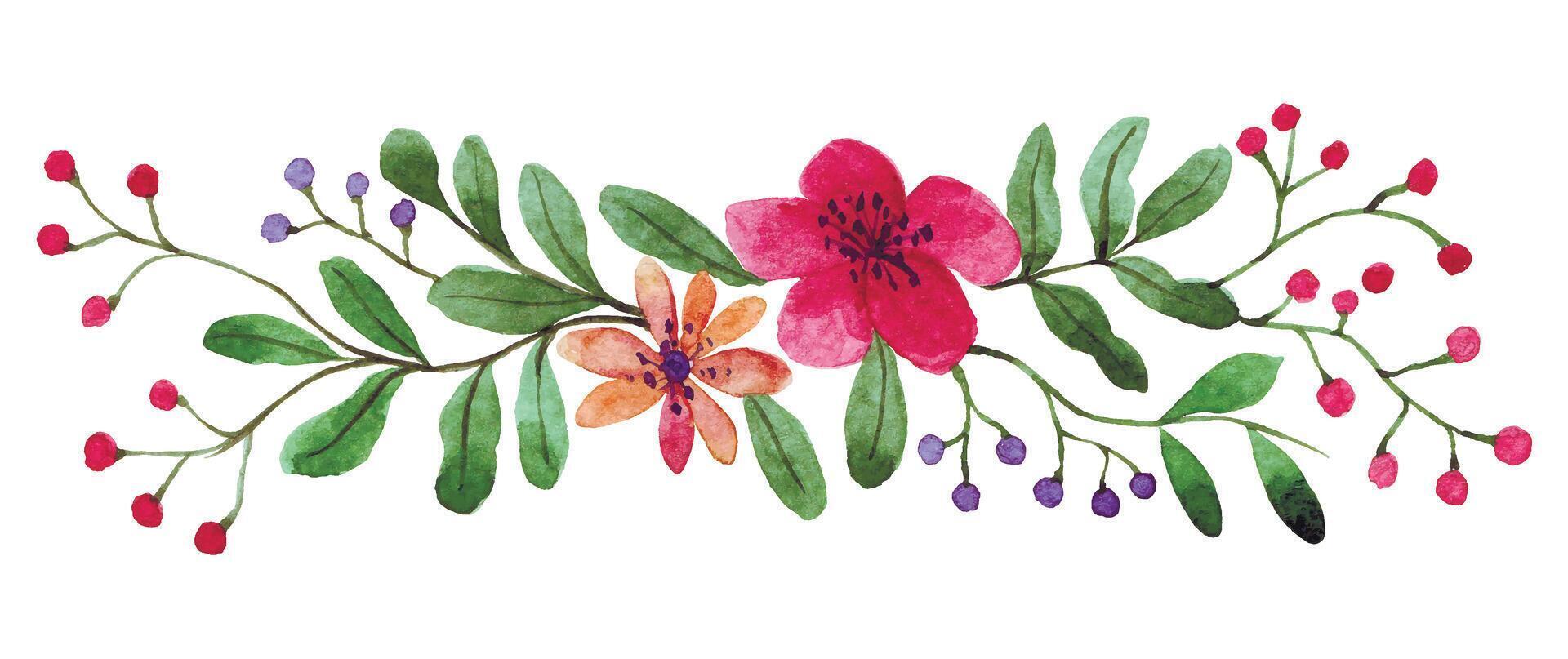 text divider. watercolor drawing of cute flowers and leaves, illustration in simple style. scrapbooking vector