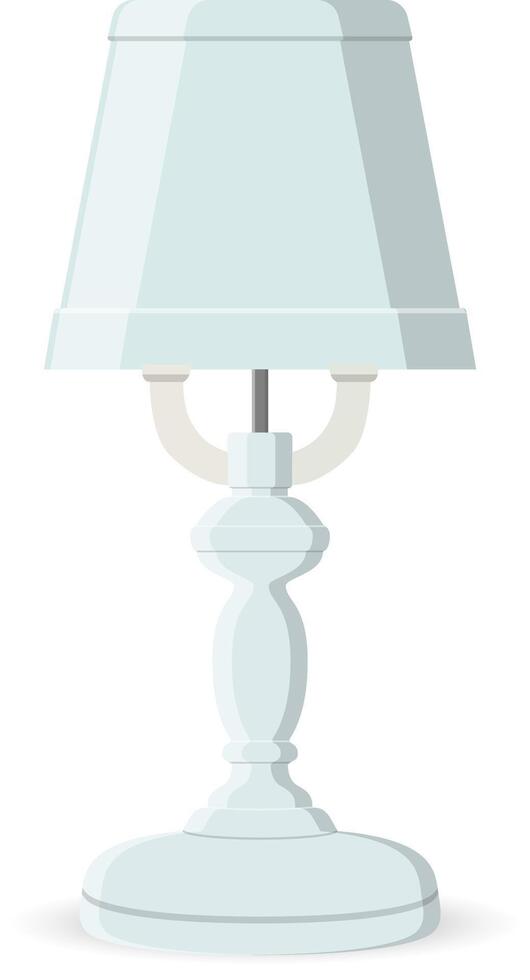 Classic Table Lamp isolated. Flat Decoration. Old Lantern with Cone Fabric Lampshade in Pottery Stand. Antique Decorative Lounge Light. Vintage Bedside Nightstand Illumination. vector