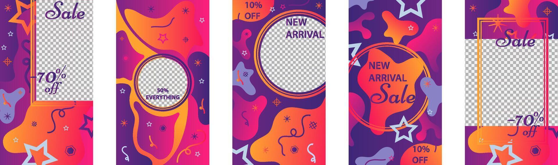 Story Social Media Template. Insta Frame Sale Kit. Promo Discount Abstract Poster. Modern Fashion Blogger Coupon. Smm Mobile Trend Design. Store Swipe Card. vector
