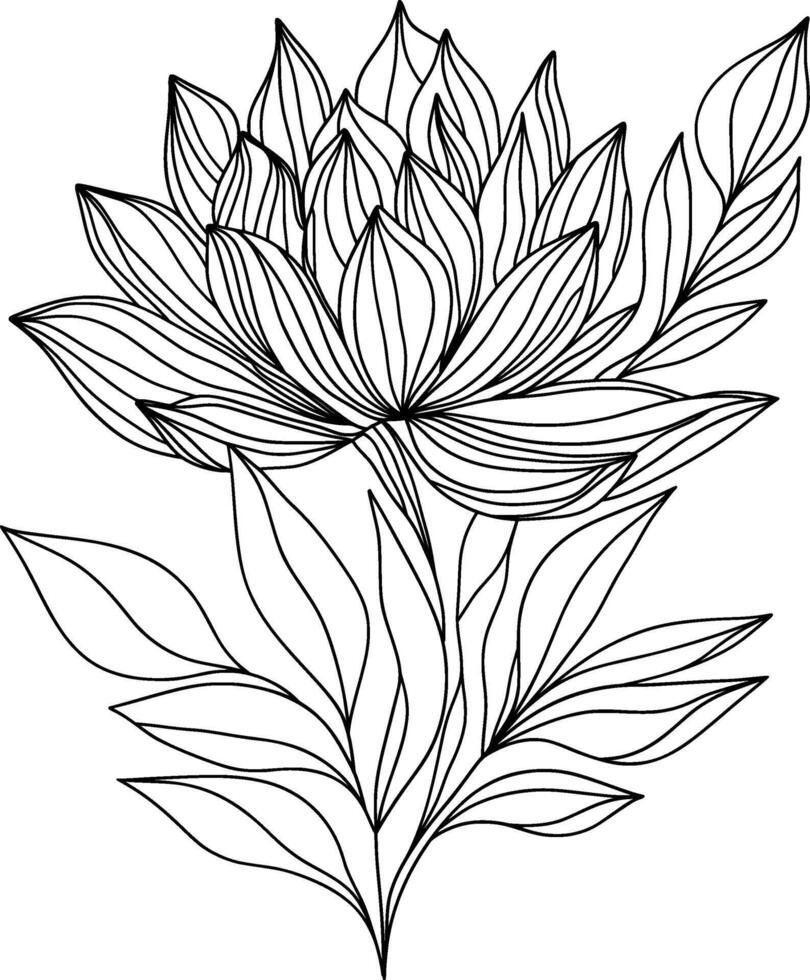 lotus flower line icon. illustration of flower. Hand drawn black lotus and leaves. vector