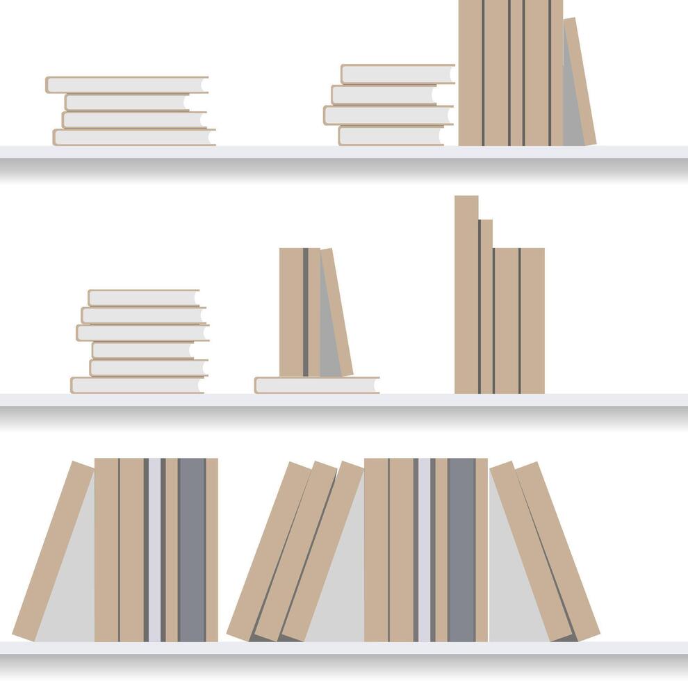 Bookshelf flat Illustration. Bookstore Literature Collection. Bibliography for Education, University Learning. Public Workspace with Book Shelves for Study. Modern House Wall. vector