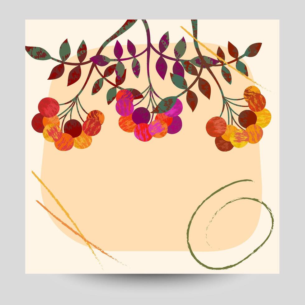 Autumn fall .Abstract fashion frame with rowan berries branches and leaves Stylish hand drawn illustration Invitation poster postcard greeting card decoration flyer advertisement sale sale discount vector