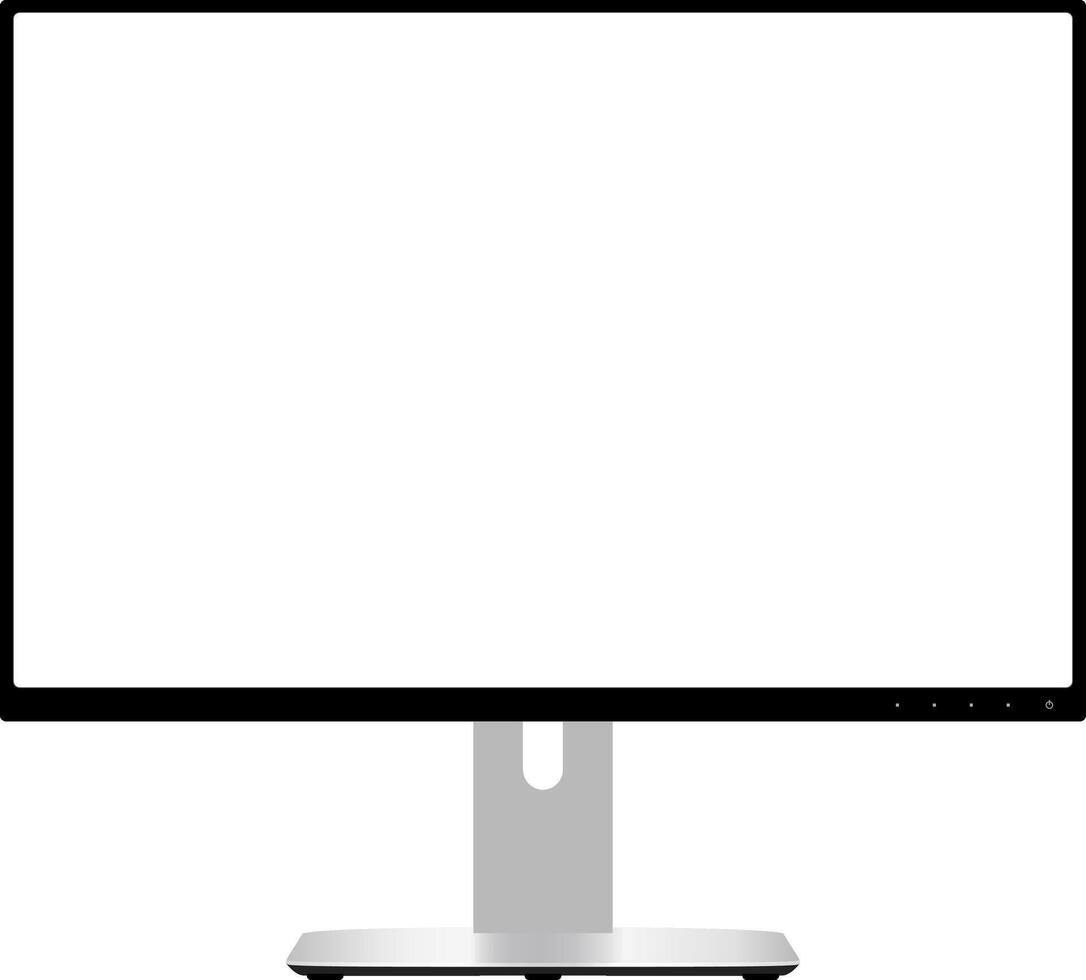 Computer Monitor. Wide Screen Lcd Display. Modern Flatscreen Technology Device Illustration. Electronic Equipment Front View with White Space Isolated on Background. Retina Glass. vector