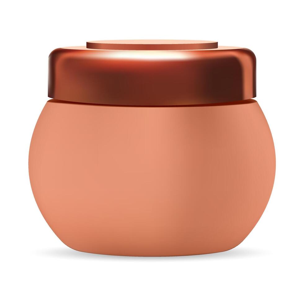 Brown Cream Jar. Plastic Container. Cosmetics Packaging Blank. Facial Product Storage with Cover. Canister for Scrub, Powder, Medical Ointment of Foam. Shiny Tin Mockup. 3d Illustration. vector