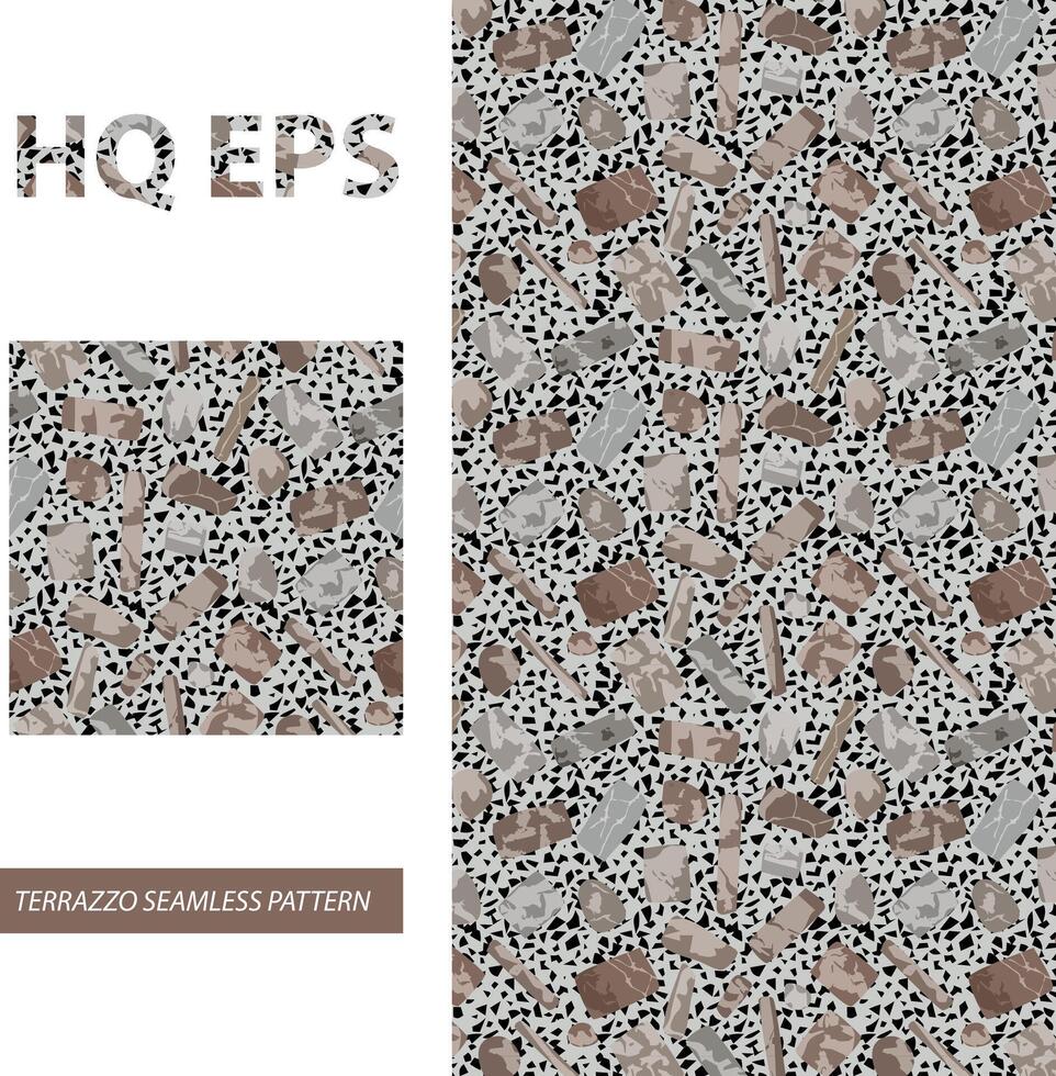 Seamless Terrazzo Pattern. Marble Stone Texture. Continuity Architecture Granite Decoration. Modern Flooring Surface Decor. Abstract Shape Repeat Print. Regular Polished Grunge Mars Blot. vector