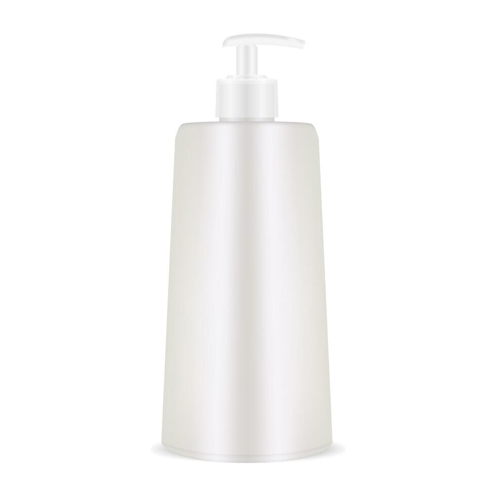 Dispenser Shampoo Bottle. Pump Packaging for Shower liquid, Cream, Lotion. Plastic Container Template. 3d Pet Tube for Moisturizer. Intimate Hygiene Product Package. Aqua Drop Jar Mockup. vector