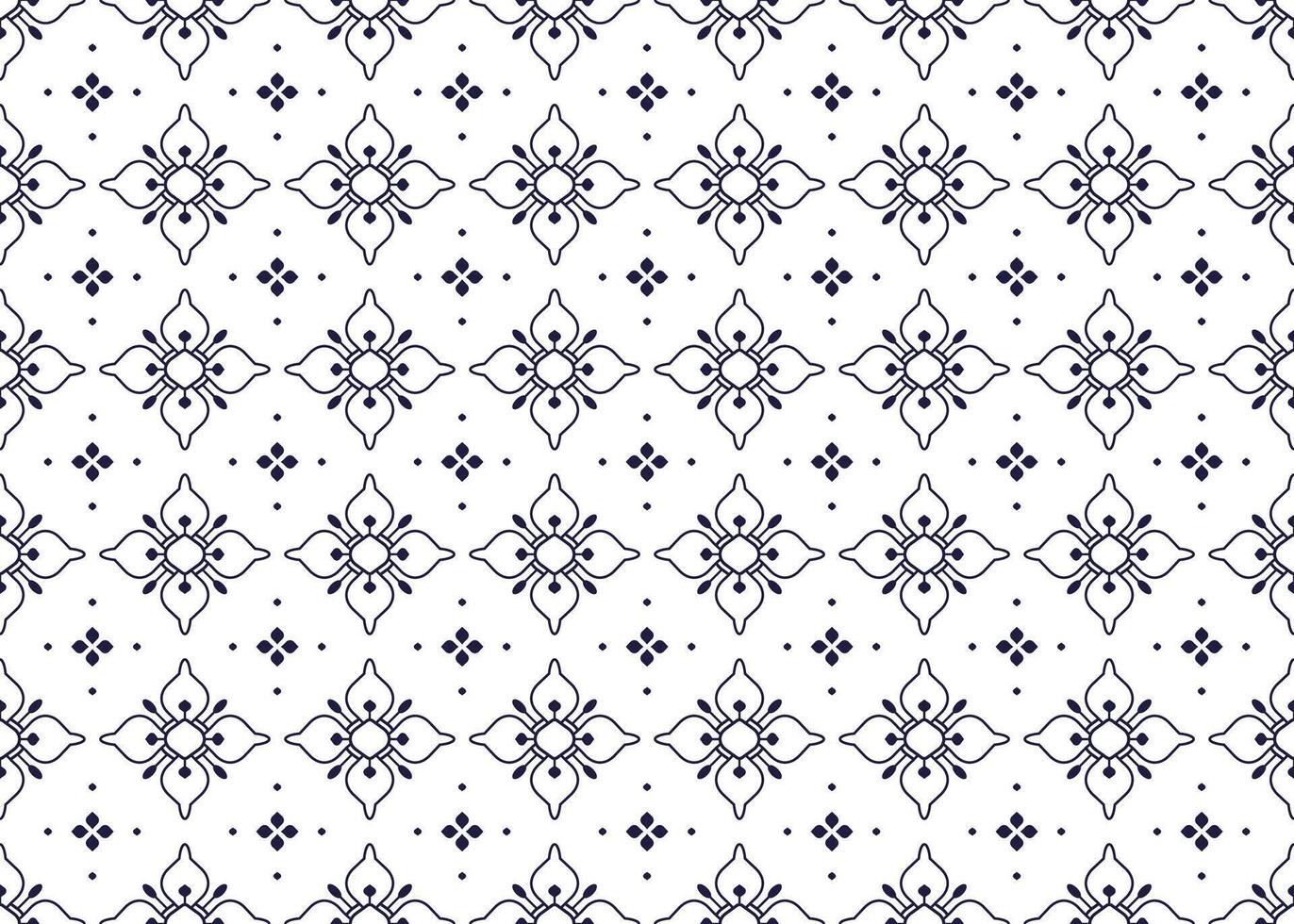 Symbol dark blue floral on white background, ethnic fabric seamless pattern design for cloth, carpet, batik, wallpaper, wrapping etc. vector