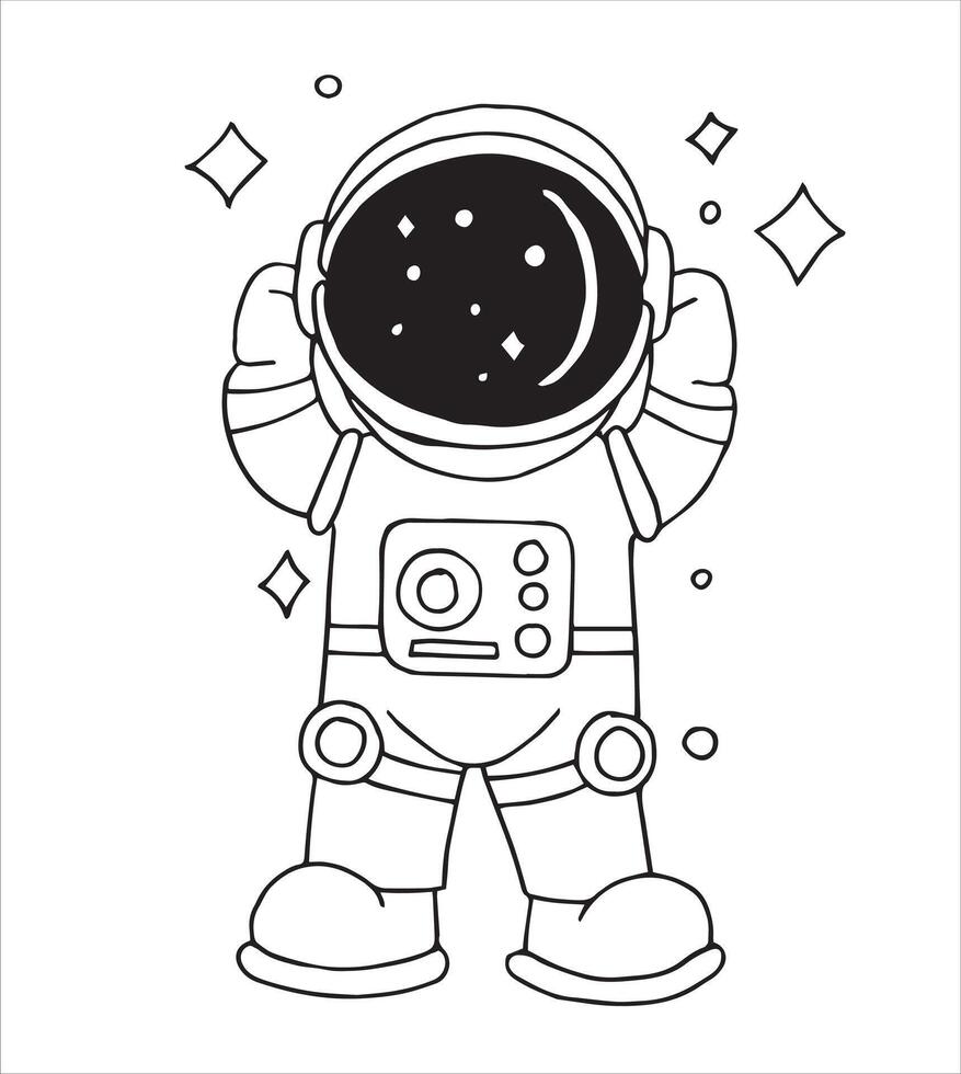 illustration of a funny astronaut in doodle style. line drawing for children, space and planets vector