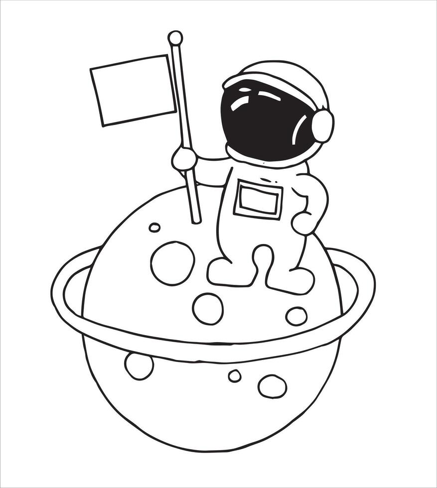 illustration of a funny astronaut in doodle style. line drawing for children, space and planets vector