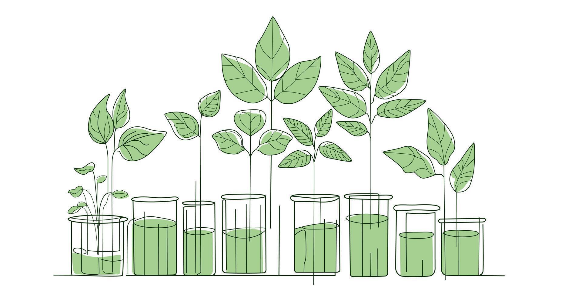 green leaf with a tube of plant in a transparent flask. the concept of the ecology, ecological and bio. illustration in flat style. Leaf growth stage. Abstract illustration with leaves. vector