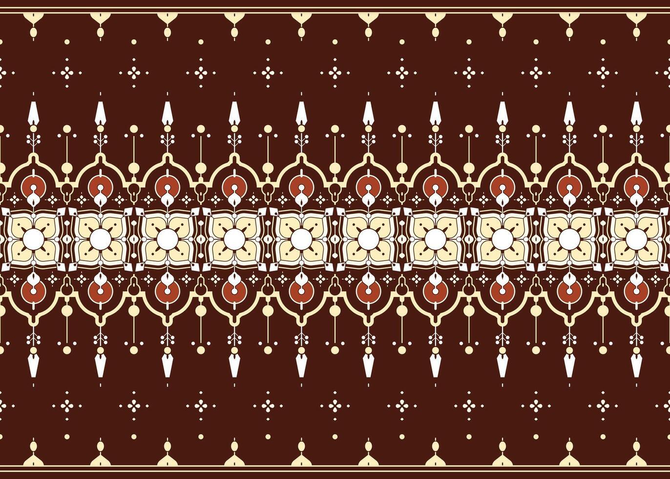geometric and floral design on dark background, ethnic fabric seamless pattern design for cloth, carpet, batik, wallpaper, wrapping etc. vector