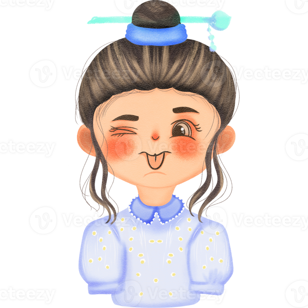 Illustration elements. girls and boys in emotional,cute, in half body png